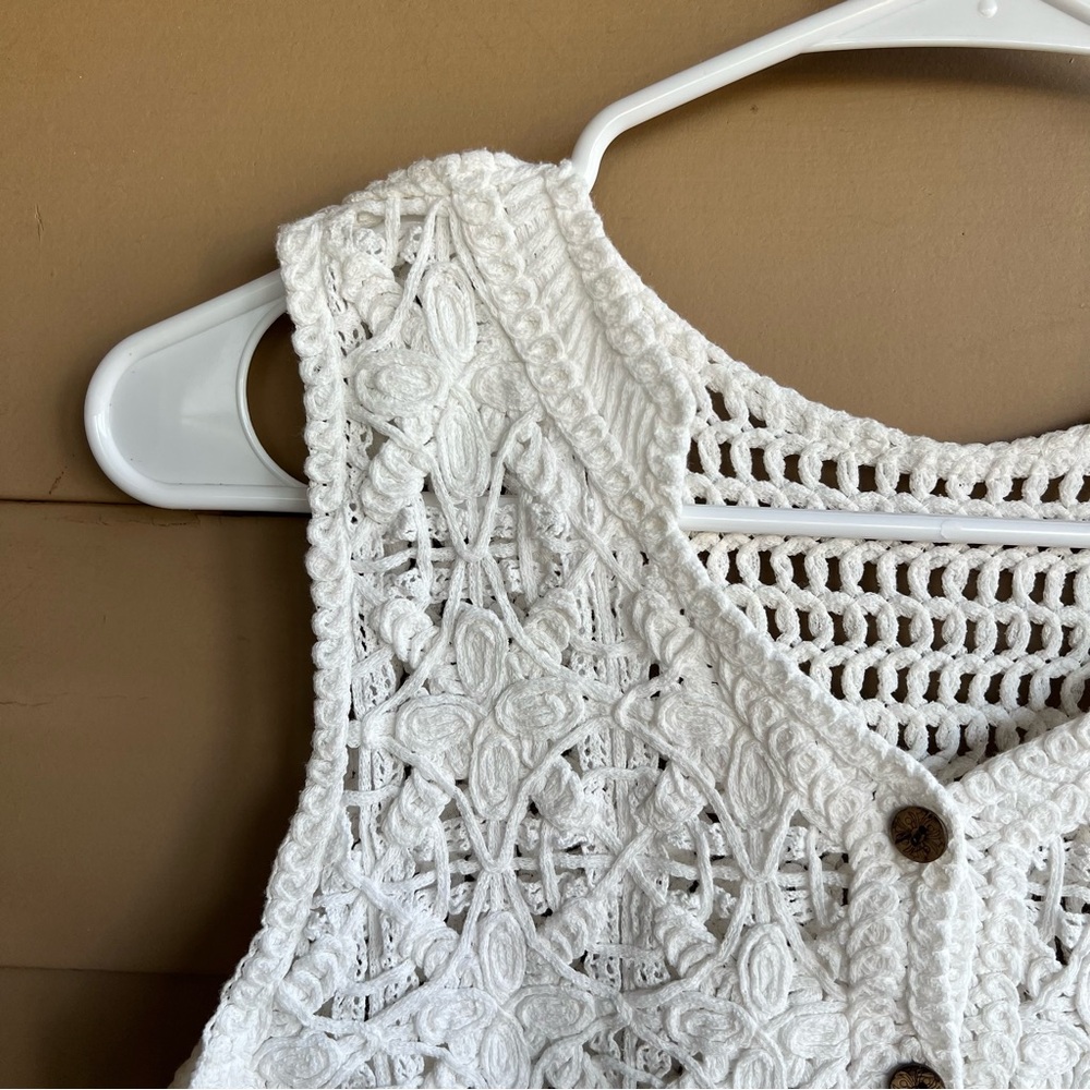 Cider Open Knit Crochet Vest Size S Boho Spring - Picture 2 of 4